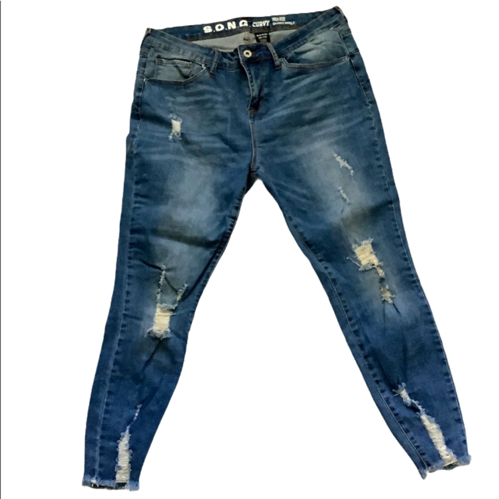 s.o.n.g. High rise distressed jeans